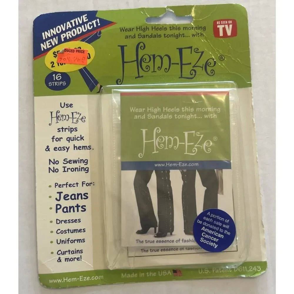 Hem-Eze Set of 2 No Sew Quick Hem Strips for Quick and Easy Hem NOS NEW made USA